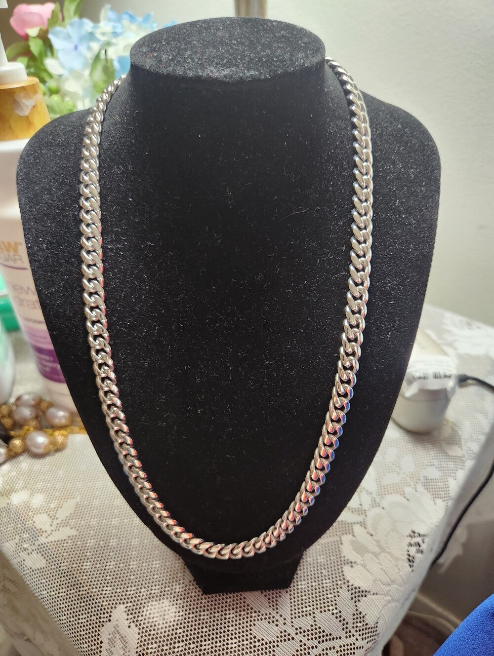 Classic Cuban Link Chain Necklace 14K White Gold Finish/Stainless Steel